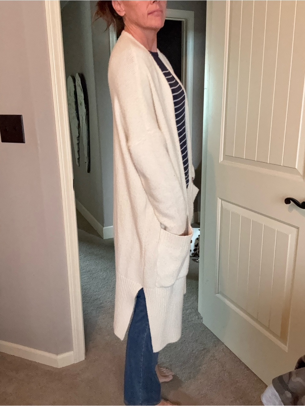 Mod Ref Long Cream Open-Front Pocket Cardigan - Picture 2 of 3